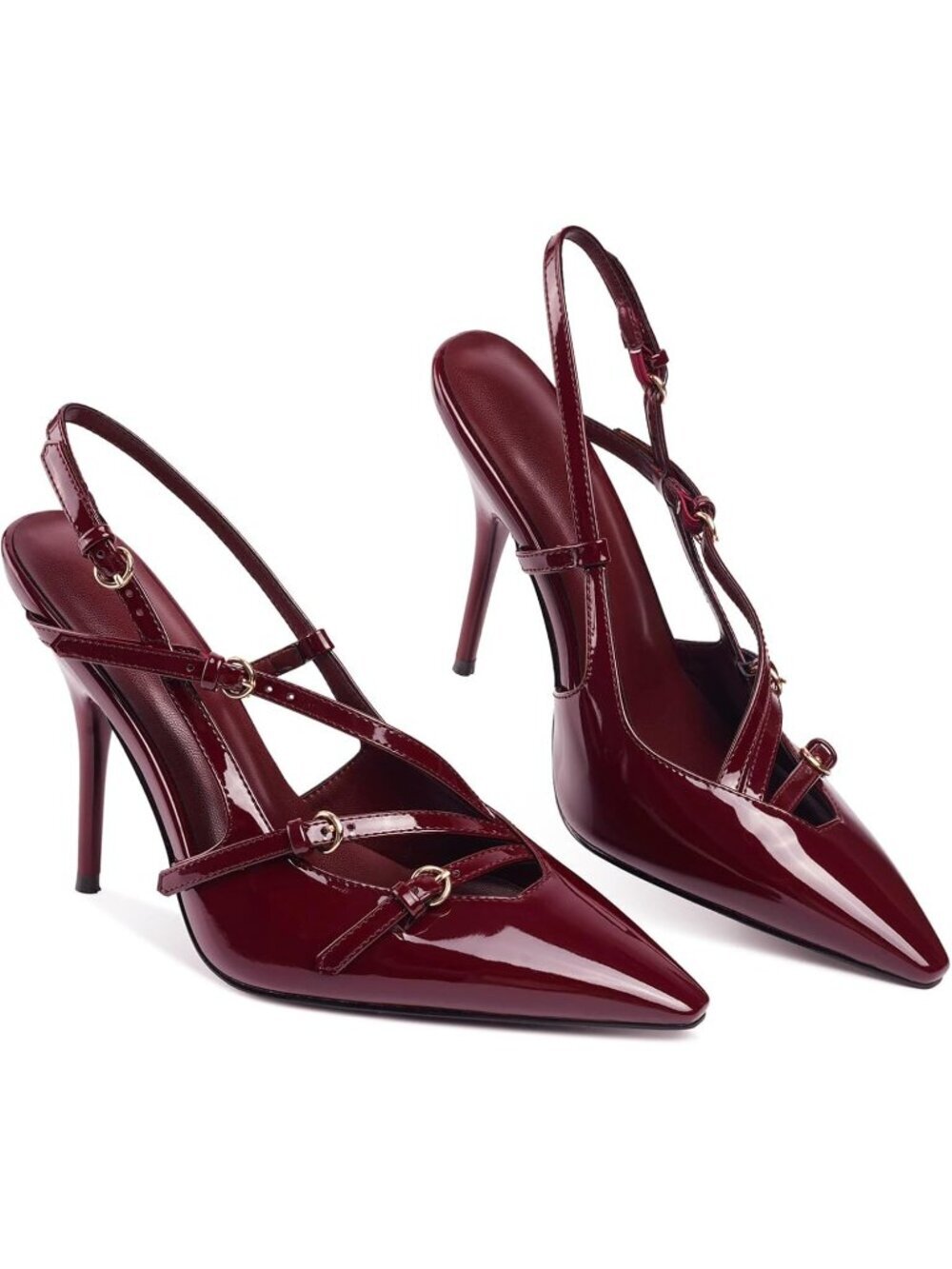 Women Burgundy Slingback Kitten Pointed Toe Pump High Stiletto Heel Shoes - Picture 6 of 6